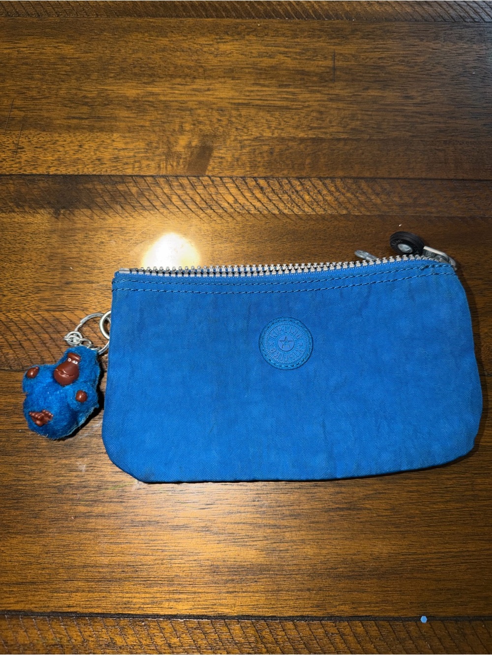 Kipling Blue Nylon Zip large creativity pouch with Monkey Charm